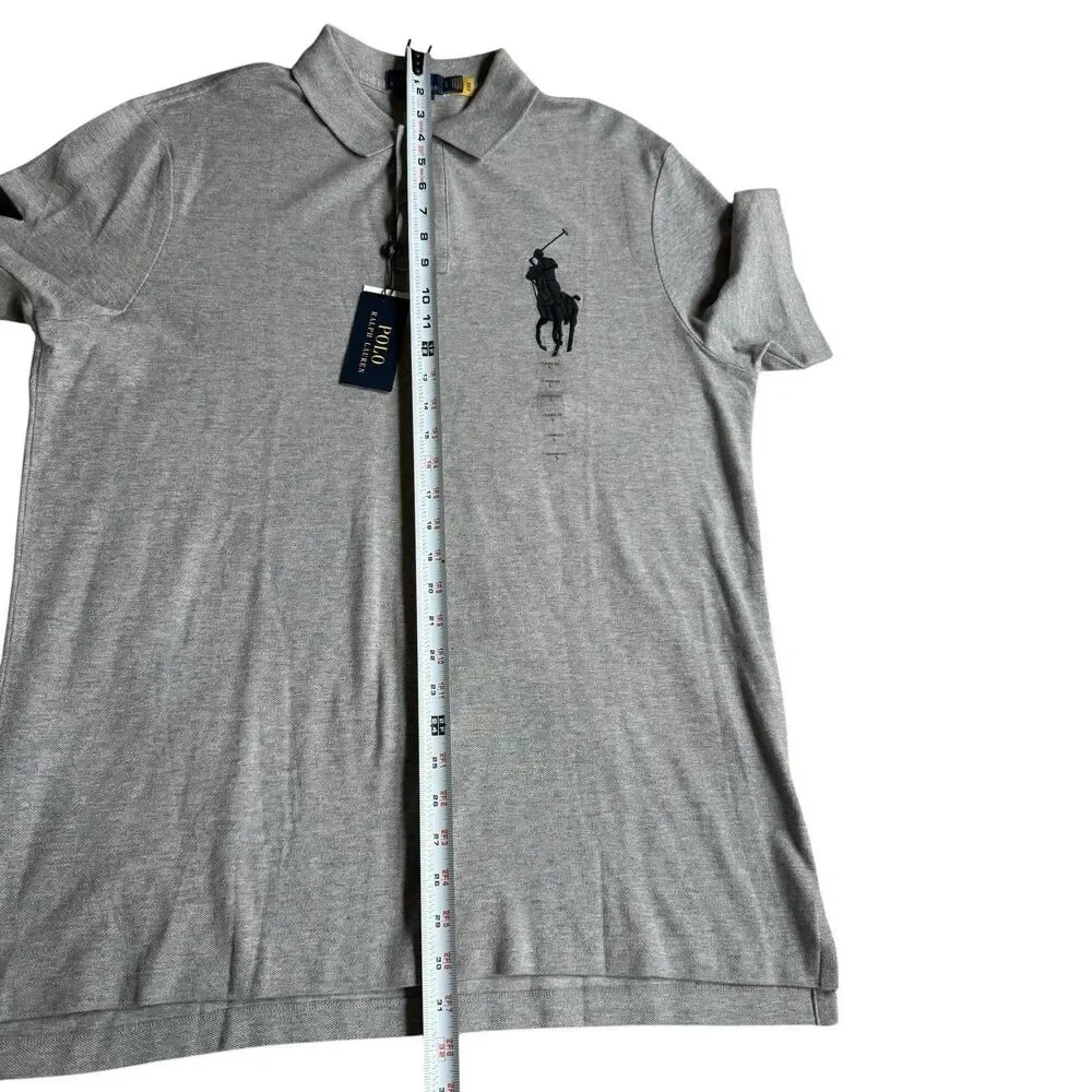 NWT POLO RALPH LAUREN Mens Big Pony Classic Fit Mesh Polo Shirt Grey L Preppy